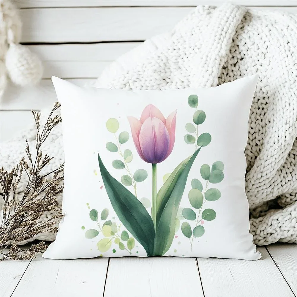 Modern Floral Square Pillow Cover: Soft Cushion for Living Room, Spring Decor